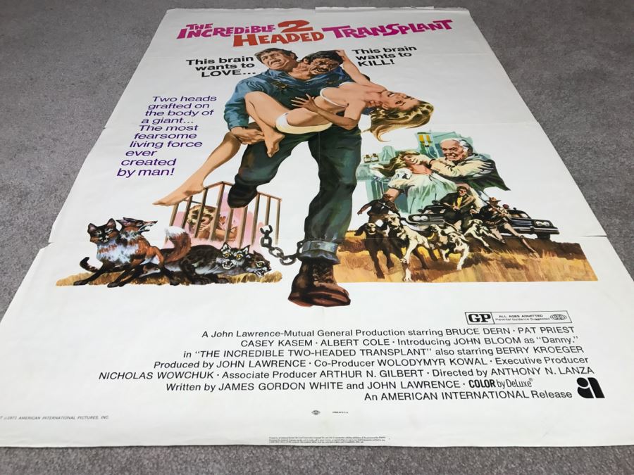 Vintage 1971 Litho Movie Poster 'The Incredible 2 Headed Transplant ...