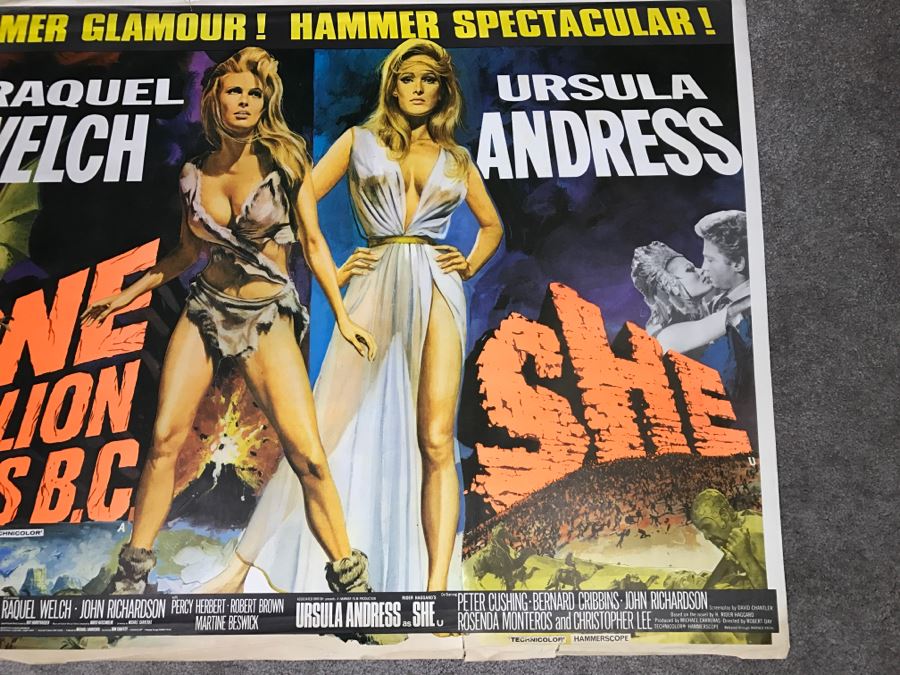 Vintage Litho Movie Poster Raquel Welch 'One Million Years B.C.' And Ursula Andress 'She' - Some Edge Tears [Photo 5]