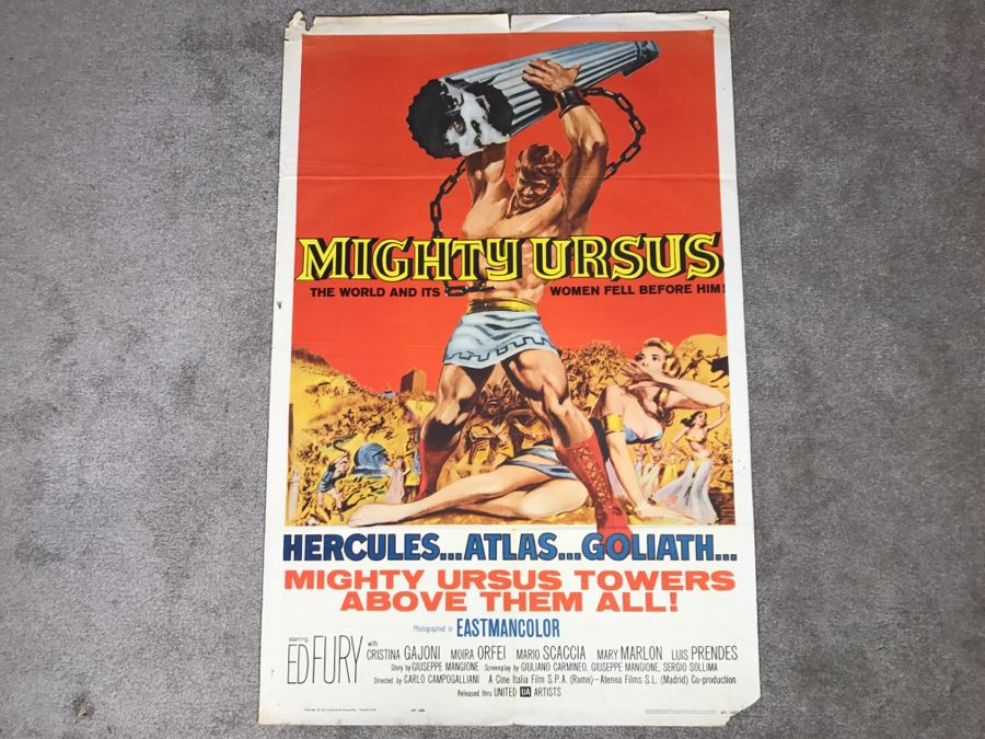 Vintage 1962 Litho Movie Poster 'Mighty Ursus' 62 Of 235 - Some Edge Tears [Photo 1]