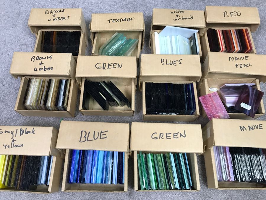 (12) Boxes Of Various Colored Stained Glass Pieces With Carrying Case [Photo 3]