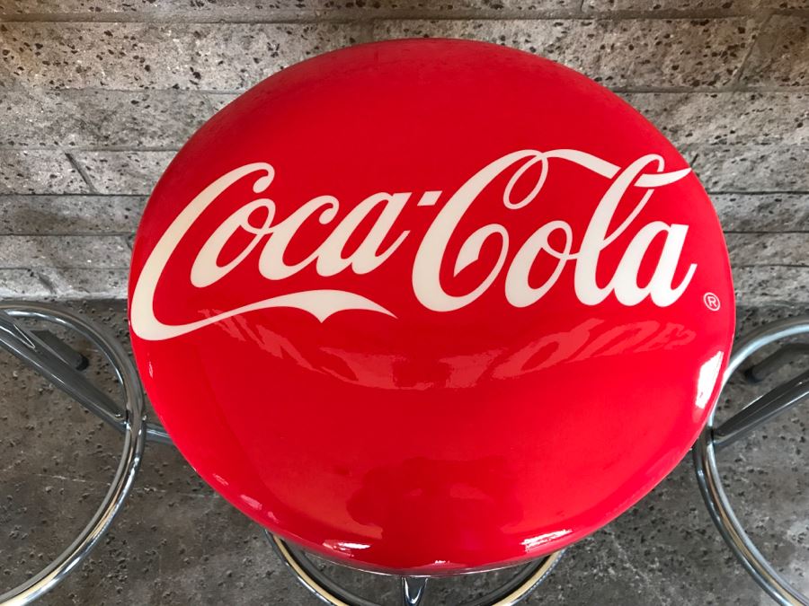 Set Of 4 Official Coca-Cola Red Chrome Bar Stools 15'W x 29.5'H [Photo 5]