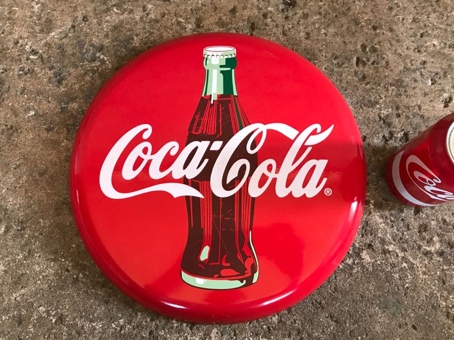 Official Coca-Cola Licensed Metal Coca-Cola Button Advertising Sign [Photo 2]