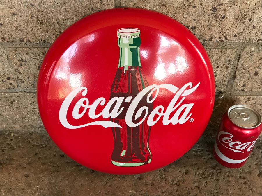 Official Coca-Cola Licensed Metal Coca-Cola Button Advertising Sign