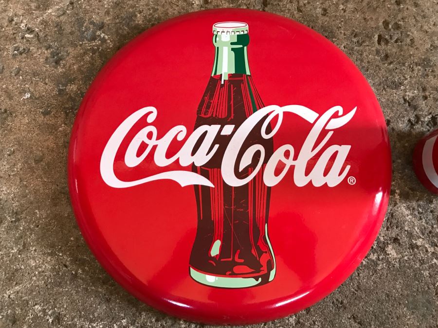 Official Coca-Cola Licensed Metal Coca-Cola Button Advertising Sign [Photo 1]