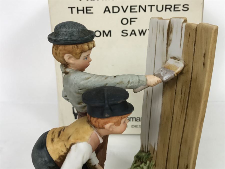 Vintage 1976 Norman Rockwell Figurine Dave Grossman Designs With Original Box The Adventures Of Tom Sawyer Limited Edition Whitewash [Photo 7]