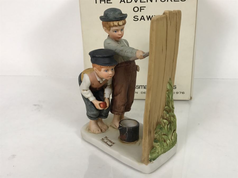 Vintage 1976 Norman Rockwell Figurine Dave Grossman Designs With Original Box The Adventures Of Tom Sawyer Limited Edition Whitewash [Photo 9]
