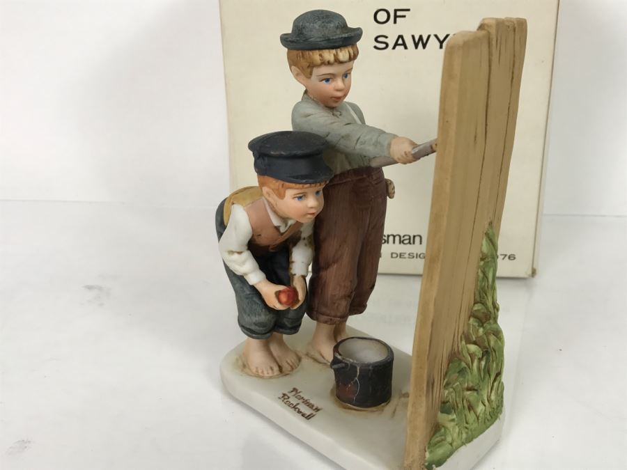 Vintage 1976 Norman Rockwell Figurine Dave Grossman Designs With Original Box The Adventures Of Tom Sawyer Limited Edition Whitewash [Photo 8]