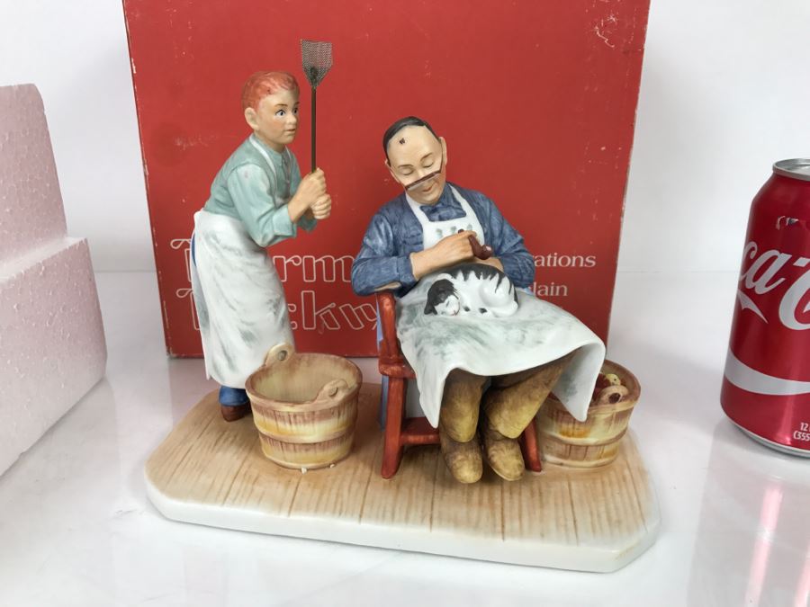 Vintage 1980 Norman Rockwell Figurine Four Seasons Illustrations For 1960 First Edition Gorham Japan With Original Box Summer - Swatter's Rights [Photo 1]