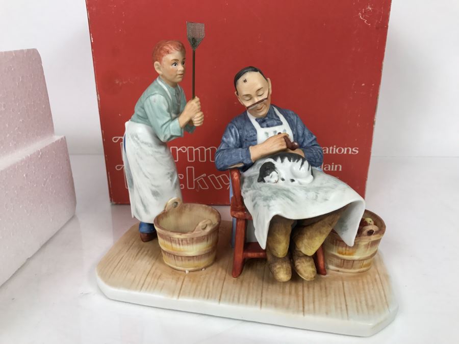 Vintage 1980 Norman Rockwell Figurine Four Seasons Illustrations For 1960 First Edition Gorham Japan With Original Box Summer - Swatter's Rights [Photo 8]
