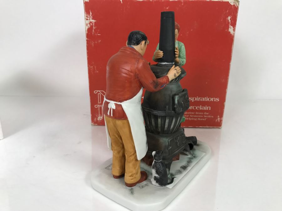 Vintage 1980 Norman Rockwell Figurine Four Seasons Illustrations For 1960 First Edition Gorham Japan With Original Box Fall - The Coal Season's Coming [Photo 14]