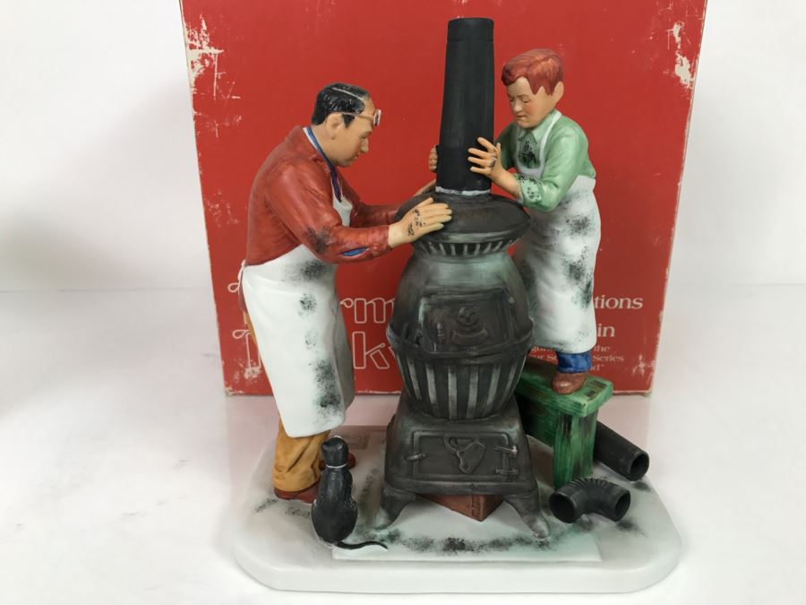 Vintage 1980 Norman Rockwell Figurine Four Seasons Illustrations For 1960 First Edition Gorham Japan With Original Box Fall - The Coal Season's Coming [Photo 8]