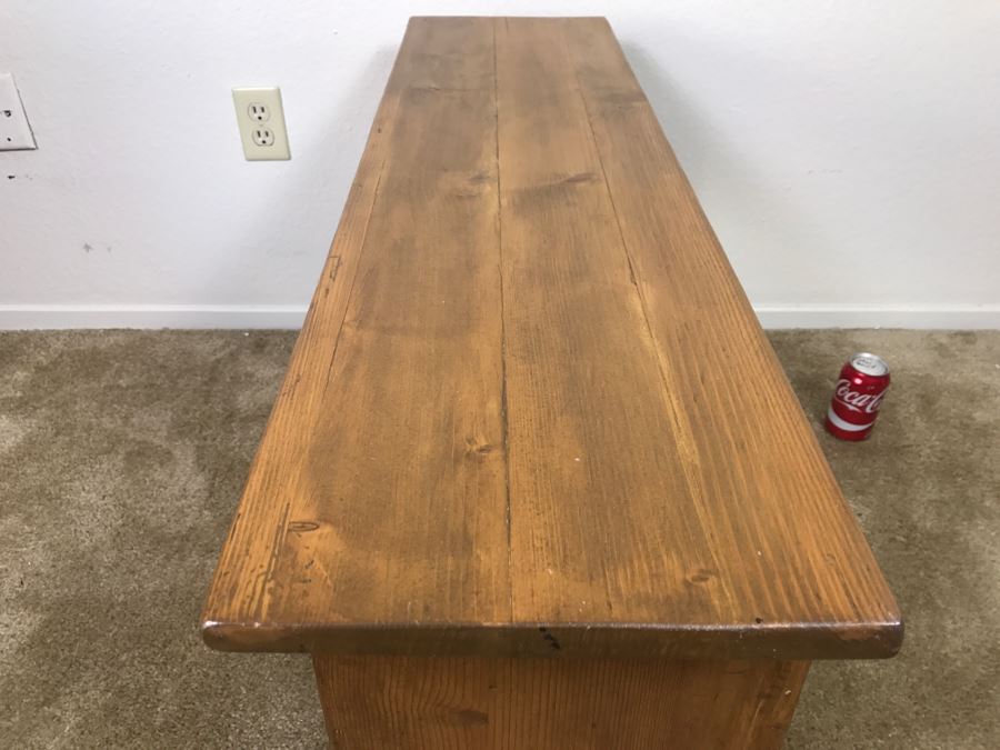 Early American Primitive Antique Pine Bench Table With Lower Shelf And 2 Drawers 39.5'W X 10.5'D X 21.5'H [Photo 9]