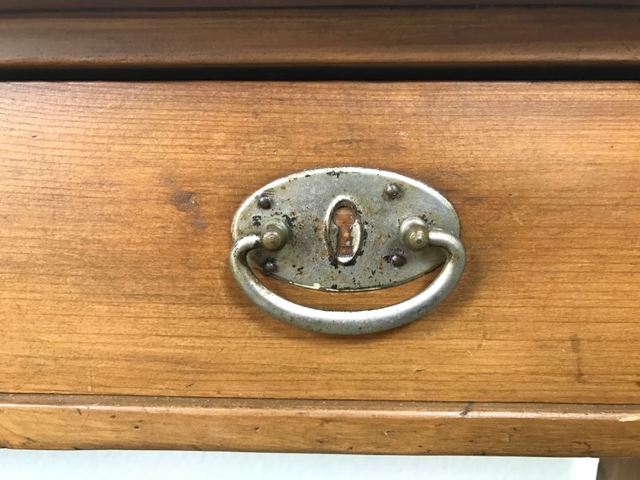 Early American Primitive Antique Pine Bench Table With Lower Shelf And 2 Drawers 39.5'W X 10.5'D X 21.5'H [Photo 4]