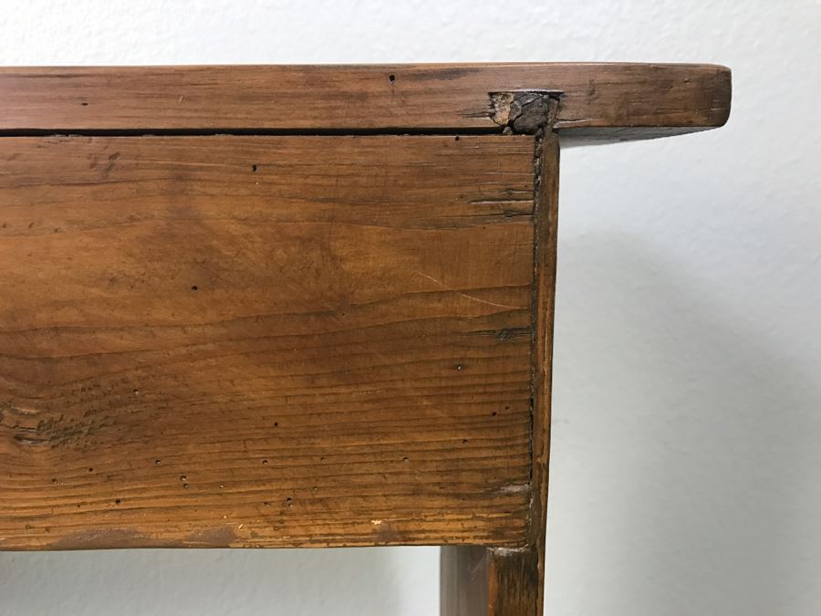 Early American Primitive Antique Pine Bench Table With Lower Shelf And 2 Drawers 39.5'W X 10.5'D X 21.5'H [Photo 12]
