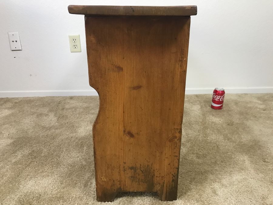 Early American Primitive Antique Pine Bench Table With Lower Shelf And 2 Drawers 39.5'W X 10.5'D X 21.5'H [Photo 8]