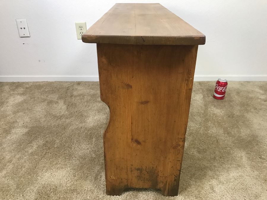 Early American Primitive Antique Pine Bench Table With Lower Shelf And 2 Drawers 39.5'W X 10.5'D X 21.5'H [Photo 7]