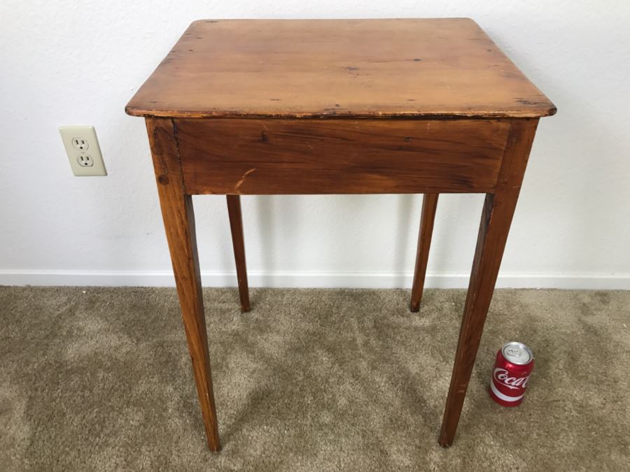 Early American Primitive Antique Pine Side Table With Drawer 18.5'W X 16'D X 26'H [Photo 16]