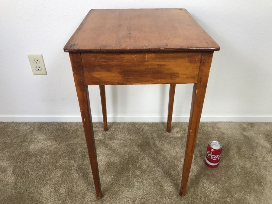 Early American Primitive Antique Pine Side Table With Drawer 18.5'W X 16'D X 26'H [Photo 14]