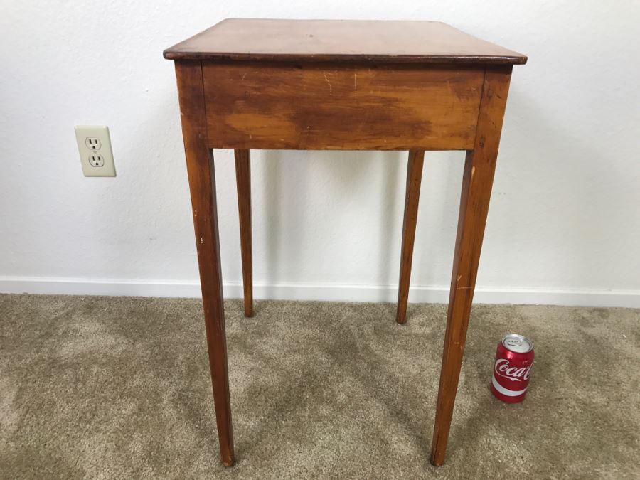 Early American Primitive Antique Pine Side Table With Drawer 18.5'W X 16'D X 26'H [Photo 13]