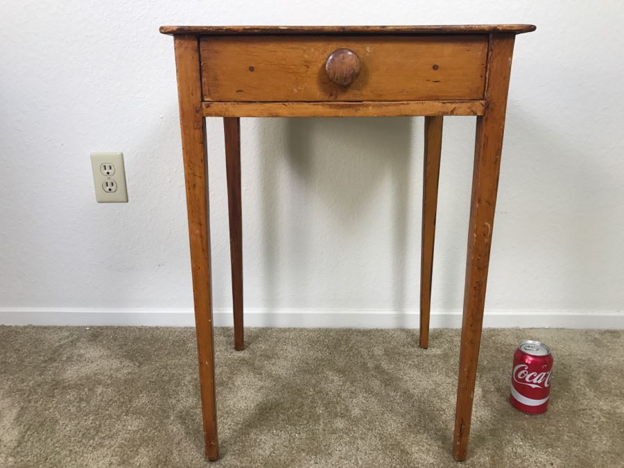 Early American Primitive Antique Pine Side Table With Drawer 18.5'W X 16'D X 26'H [Photo 1]