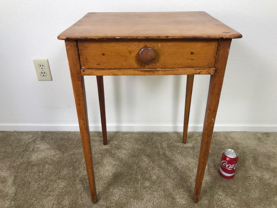 Early American Primitive Antique Pine Side Table With Drawer 18.5'W X 16'D X 26'H [Photo 3]