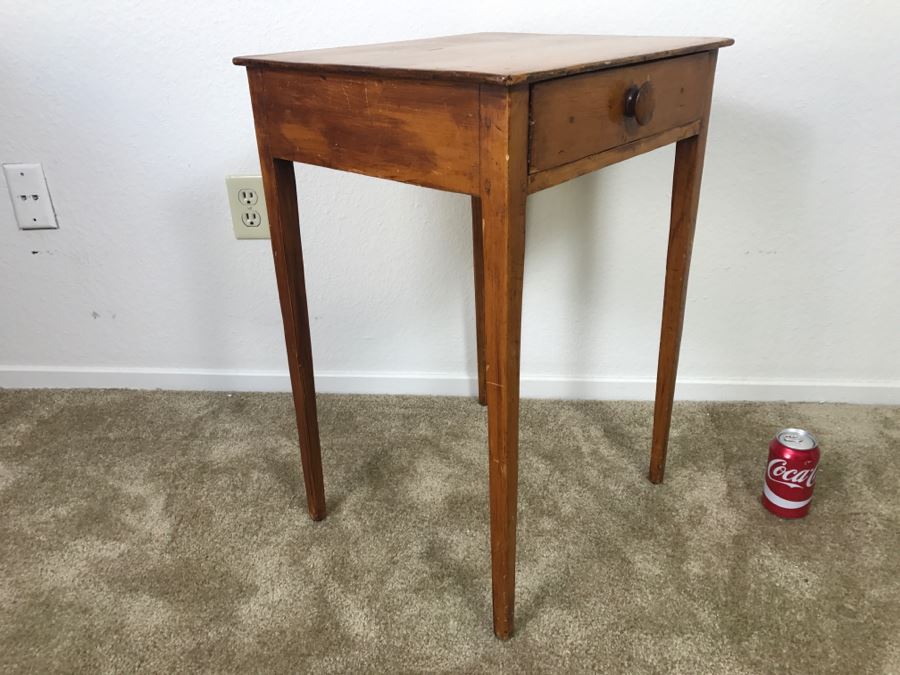 Early American Primitive Antique Pine Side Table With Drawer 18.5'W X 16'D X 26'H [Photo 12]