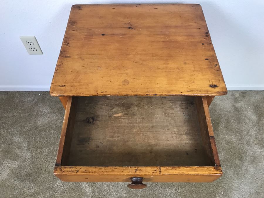 Early American Primitive Antique Pine Side Table With Drawer 18.5'W X 16'D X 26'H [Photo 8]