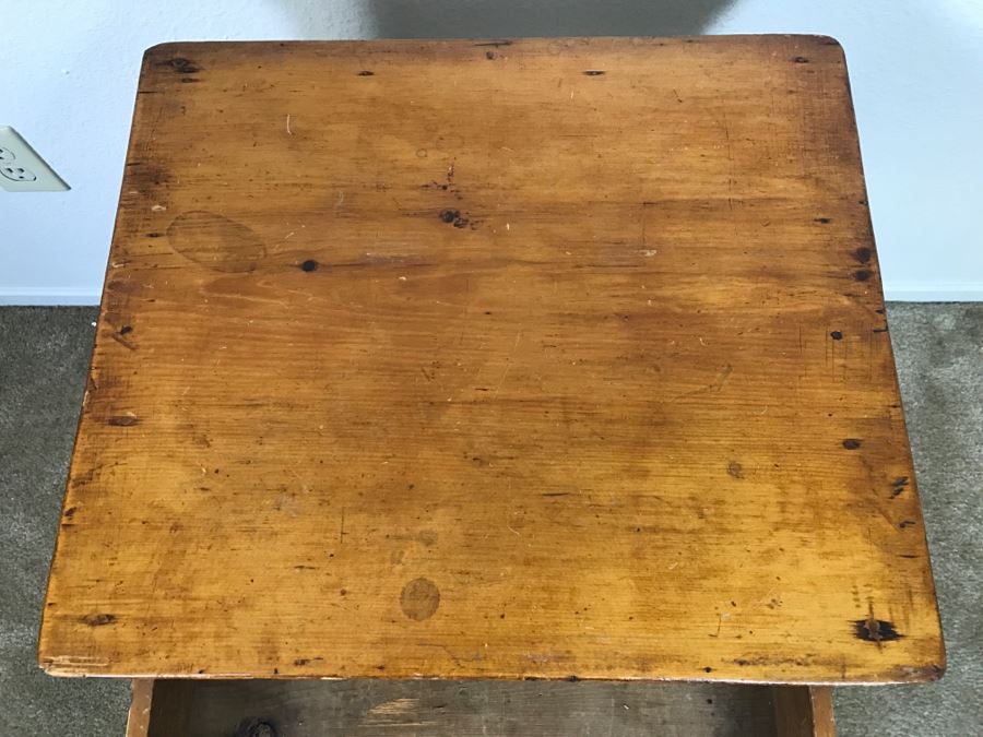 Early American Primitive Antique Pine Side Table With Drawer 18.5'W X ...