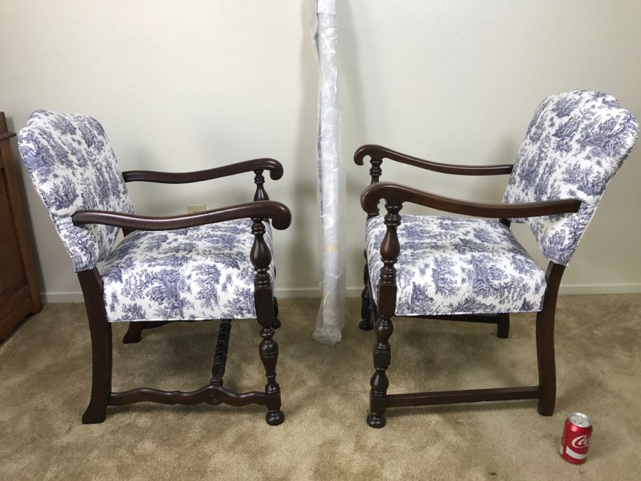 Vintage His And Her Newly Upholstered Chairs With Extra Bolt Of Fabric 24'W X 27'D X 34'H [Photo 17]