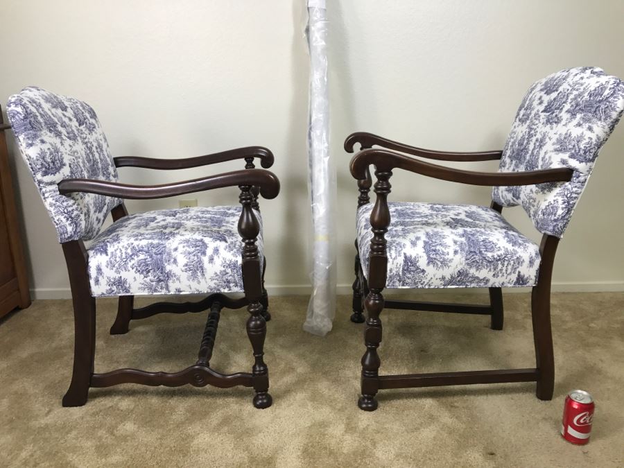 Vintage His And Her Newly Upholstered Chairs With Extra Bolt Of Fabric 24'W X 27'D X 34'H [Photo 16]