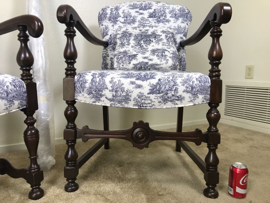 Vintage His And Her Newly Upholstered Chairs With Extra Bolt Of Fabric 24'W X 27'D X 34'H [Photo 11]