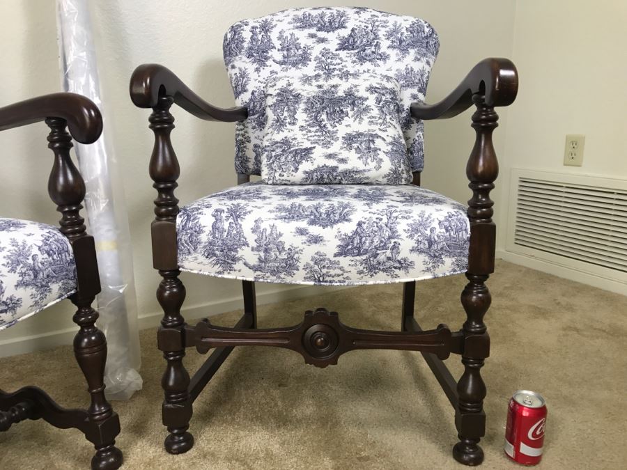 Vintage His And Her Newly Upholstered Chairs With Extra Bolt Of Fabric 24'W X 27'D X 34'H [Photo 10]