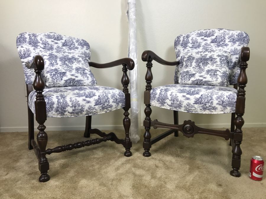Vintage His And Her Newly Upholstered Chairs With Extra Bolt Of Fabric 24'W X 27'D X 34'H [Photo 3]