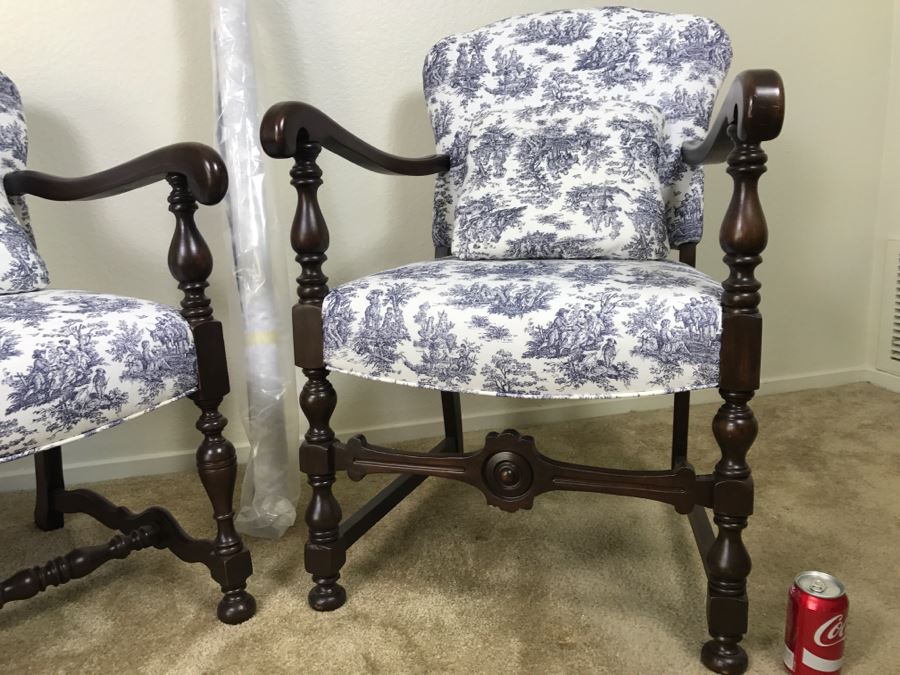 Vintage His And Her Newly Upholstered Chairs With Extra Bolt Of Fabric 24'W X 27'D X 34'H [Photo 9]