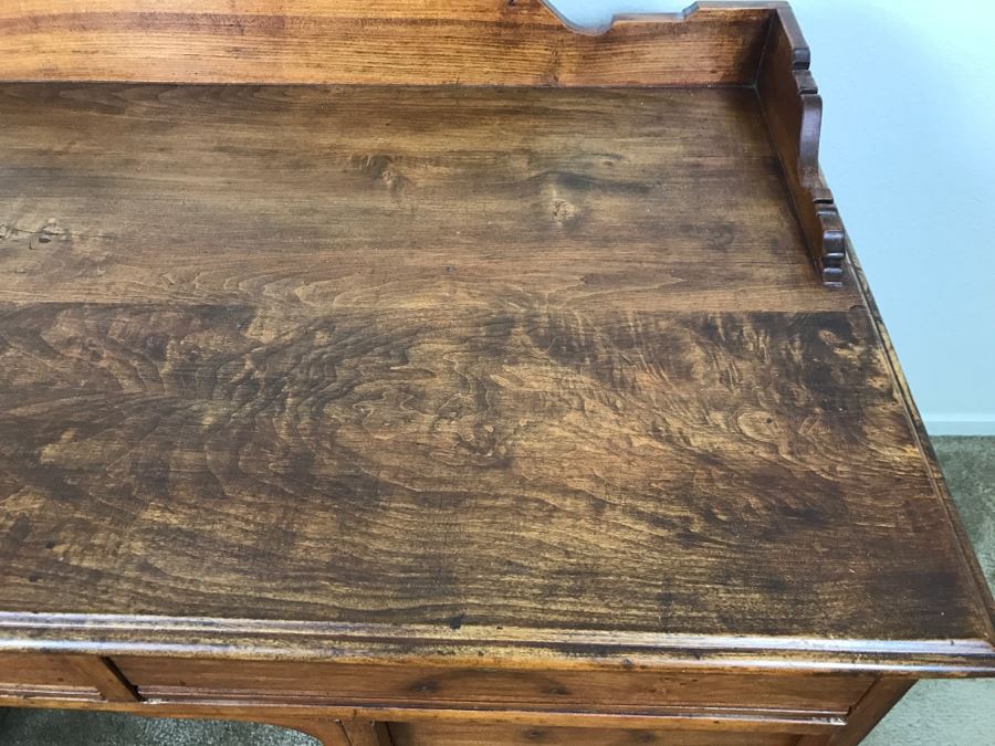 Small Antique Wooden Desk In Excellent Condition With Lockable Drawers Missing Drawer Pulls 40'W X 23'D X 34'H [Photo 8]