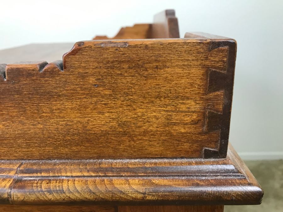 Small Antique Wooden Desk In Excellent Condition With Lockable Drawers Missing Drawer Pulls 40'W X 23'D X 34'H [Photo 16]