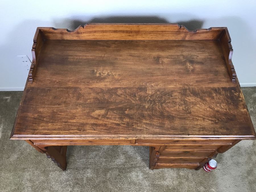 Small Antique Wooden Desk In Excellent Condition With Lockable Drawers Missing Drawer Pulls 40'W X 23'D X 34'H [Photo 7]
