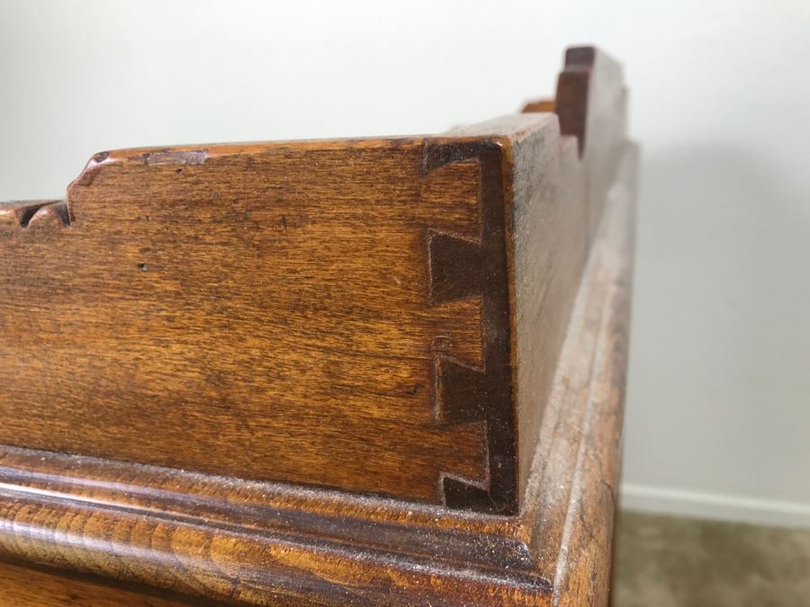 Small Antique Wooden Desk In Excellent Condition With Lockable Drawers Missing Drawer Pulls 40'W X 23'D X 34'H [Photo 17]