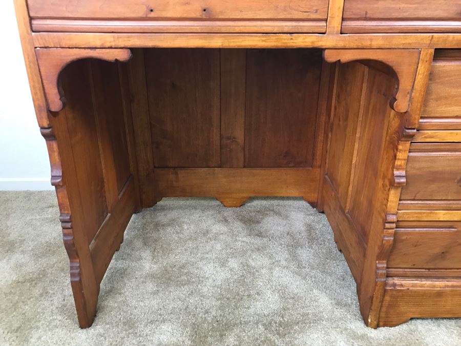 Small Antique Wooden Desk In Excellent Condition With Lockable Drawers Missing Drawer Pulls 40'W X 23'D X 34'H [Photo 5]