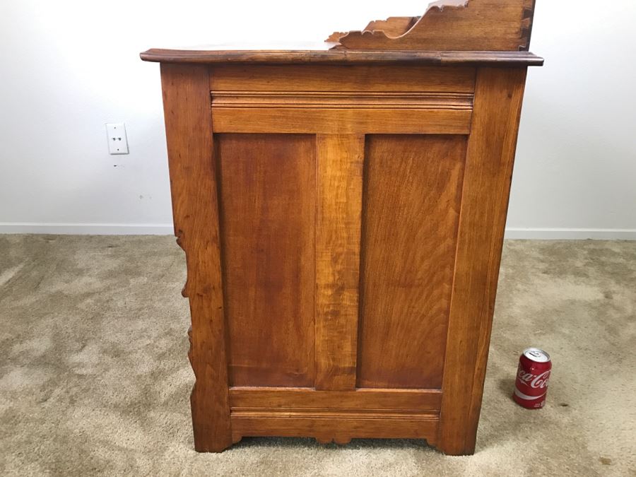 Small Antique Wooden Desk In Excellent Condition With Lockable Drawers Missing Drawer Pulls 40'W X 23'D X 34'H [Photo 13]