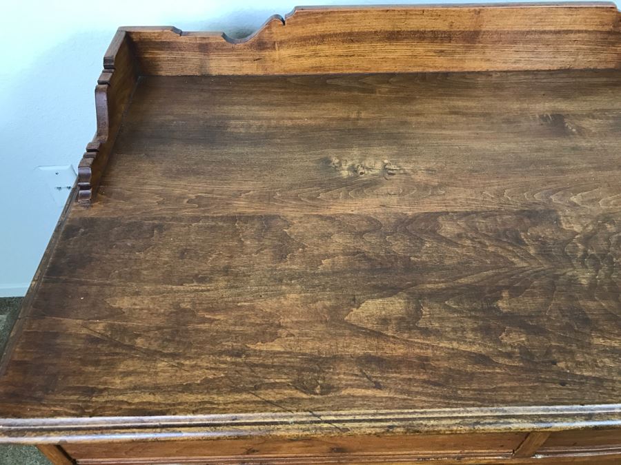 Small Antique Wooden Desk In Excellent Condition With Lockable Drawers Missing Drawer Pulls 40'W X 23'D X 34'H [Photo 9]