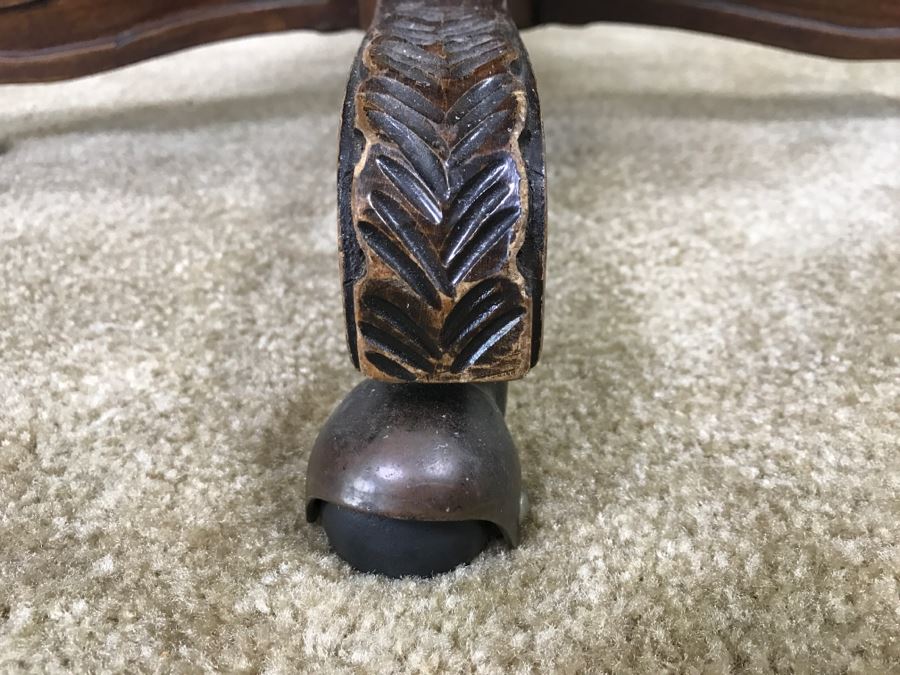 Vintage Leather And Carved Wood Executive Office Desk Chair On Casters 24'W X 22'D X 43'H [Photo 6]