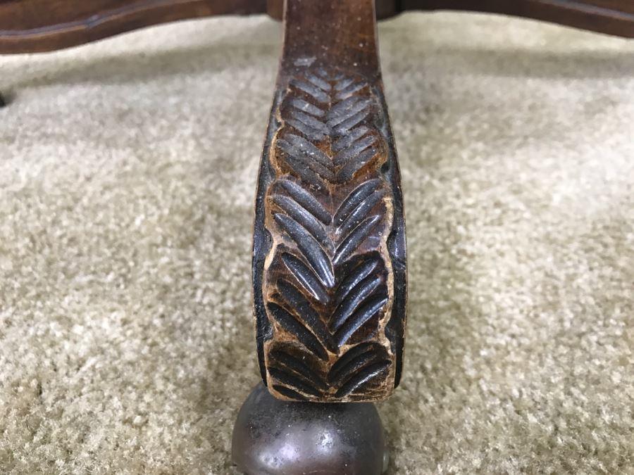 Vintage Leather And Carved Wood Executive Office Desk Chair On Casters 24'W X 22'D X 43'H [Photo 5]
