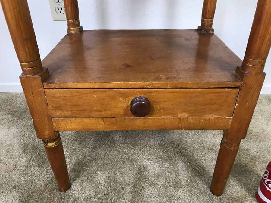 Early American Primitive Antique Pine Table With Lower Drawer Top Made From Nemasket Spring Water Wood Box 17'W X 14'D X 33'H [Photo 4]