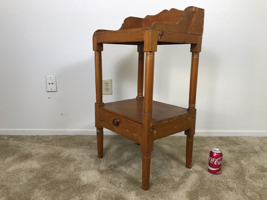 Early American Primitive Antique Pine Table With Lower Drawer Top Made From Nemasket Spring Water Wood Box 17'W X 14'D X 33'H [Photo 12]