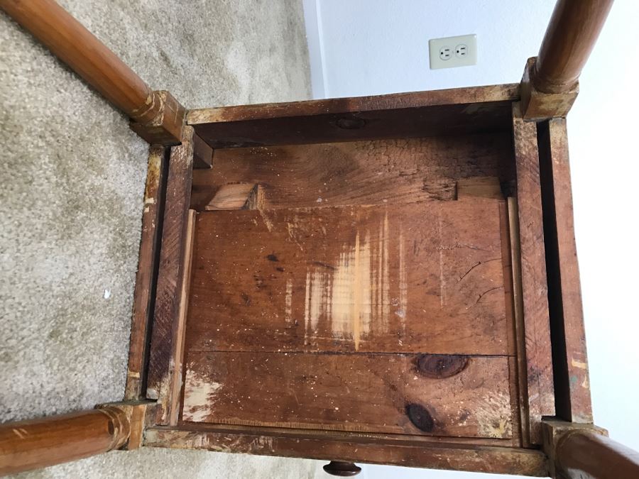 Early American Primitive Antique Pine Table With Lower Drawer Top Made From Nemasket Spring Water Wood Box 17'W X 14'D X 33'H [Photo 22]