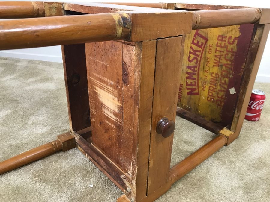 Early American Primitive Antique Pine Table With Lower Drawer Top Made From Nemasket Spring Water Wood Box 17'W X 14'D X 33'H [Photo 2]
