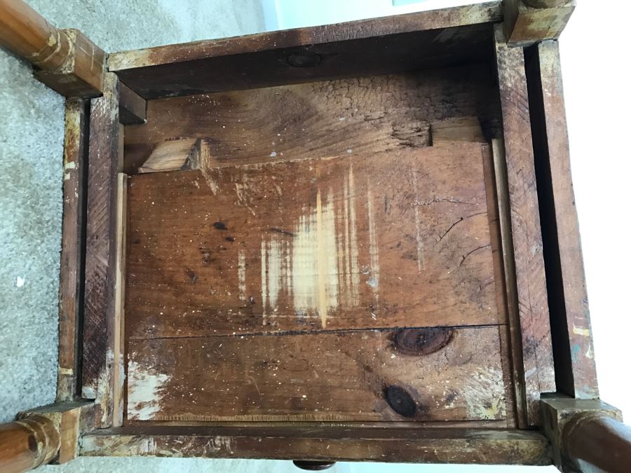 Early American Primitive Antique Pine Table With Lower Drawer Top Made From Nemasket Spring Water Wood Box 17'W X 14'D X 33'H [Photo 21]