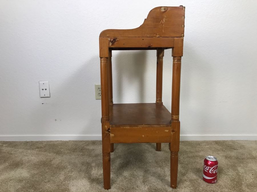 Early American Primitive Antique Pine Table With Lower Drawer Top Made From Nemasket Spring Water Wood Box 17'W X 14'D X 33'H [Photo 13]