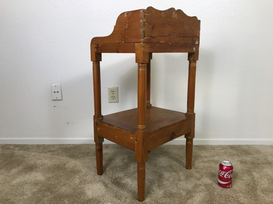Early American Primitive Antique Pine Table With Lower Drawer Top Made From Nemasket Spring Water Wood Box 17'W X 14'D X 33'H [Photo 15]